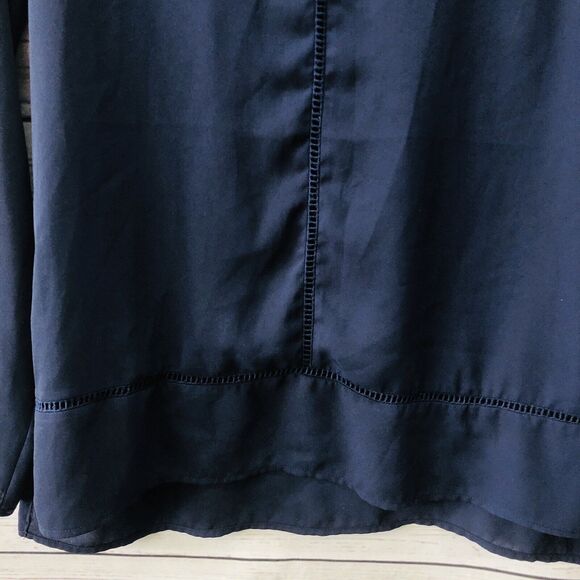 PLEIONE Womens Navy Blue Tunic Long Sleeve Small Eyelet Semi Sheer - Picture 3 of 6